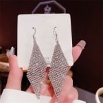 Sparkling Silver Diamond Mesh Cubic Zirconia Long Copper Wholesale Women Tassel Earrings