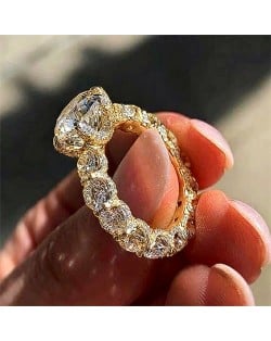 Sparkling Golden Full Pave Cubic Zirconia Eternity Band Copper Wholesale Women Ring