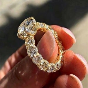 Sparkling Golden Full Pave Cubic Zirconia Eternity Band Copper Wholesale Women Ring