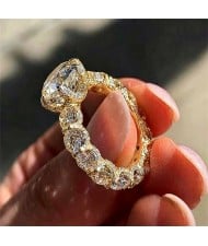 Sparkling Golden Full Pave Cubic Zirconia Eternity Band Copper Wholesale Women Ring