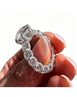Sparkling Silver Full Pave Cubic Zirconia Eternity Band Copper Wholesale Women Ring