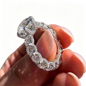 Sparkling Silver Full Pave Cubic Zirconia Eternity Band Copper Wholesale Women Ring