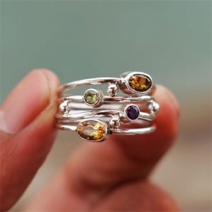 Boho Chic Multicolor Rhinestone Inlaid Multi Band Openwork Copper Wholesale Women Fashion Rings