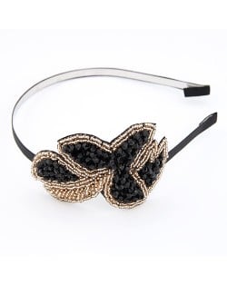 Korean Fashion Stylish Beads and Sequins Decorated Leaf Shape Hair Hoop - Black