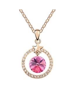 Elegant Star Attached with Suspended Austrian Crystal Design Necklace - Pink