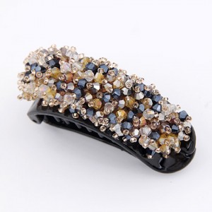 Korean Fashion Miscellaneous Crystal Inlaid Barrette - Navy Blue