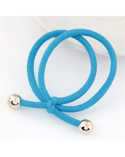 Korean Fashion Golden Balls Decorated Bowknot Shape Rubber Hair Band - Blue