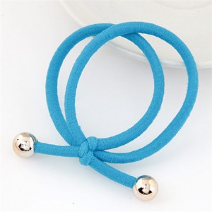 Korean Fashion Golden Balls Decorated Bowknot Shape Rubber Hair Band - Blue