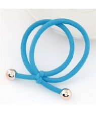 Korean Fashion Golden Balls Decorated Bowknot Shape Rubber Hair Band - Blue