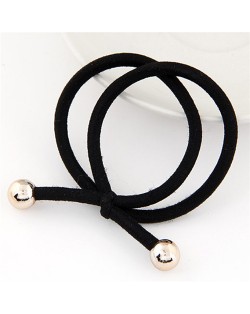 Korean Fashion Golden Balls Decorated Bowknot Shape Rubber Hair Band - Black