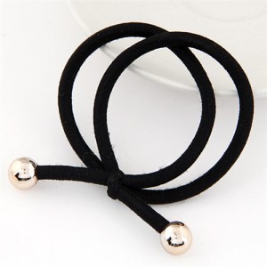 Korean Fashion Golden Balls Decorated Bowknot Shape Rubber Hair Band - Black