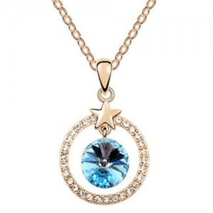 Elegant Star Attached with Suspended Austrian Crystal Design Necklace - Blue