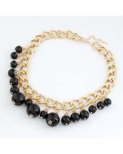 Black Pearls Golden Chunky Chain Costume Necklace