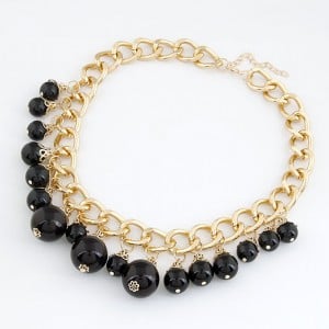 Black Pearls Golden Chunky Chain Costume Necklace