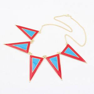 High Fashion Oil-spot Glazed Triangles Short Necklace - Blue