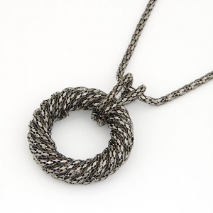 Metallic Spiral Circle Design Necklace - Black
