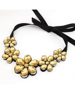 Glistening Flowers Design Necklace - Champagne