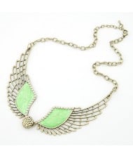 Vintage Green Oil-spot Glazed Angel Wing Short Necklace