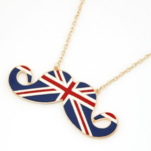 Great Britain Flag Fashion Mustache Necklace - Royal Blue