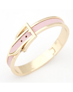 Korean Matting Fashion Belt with Buckle Design Bangle - Golden with Pink