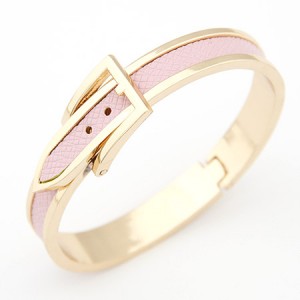 Korean Matting Fashion Belt with Buckle Design Bangle - Golden with Pink