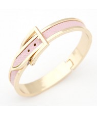 Korean Matting Fashion Belt with Buckle Design Bangle - Golden with Pink