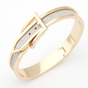 Korean Matting Fashion Belt with Buckle Design Bangle - Golden with Gray