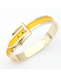 Korean Matting Fashion Belt with Buckle Design Bangle - Golden with Yellow