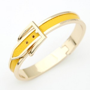 Korean Matting Fashion Belt with Buckle Design Bangle - Golden with Yellow