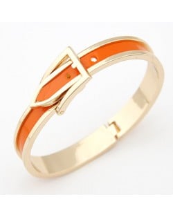 Korean Matting Fashion Belt with Buckle Design Bangle - Golden with Orange