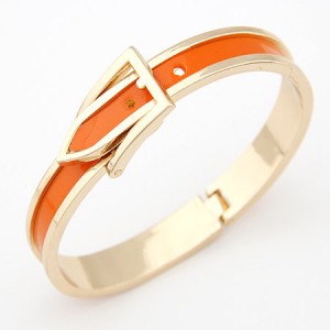 Korean Matting Fashion Belt with Buckle Design Bangle - Golden with Orange