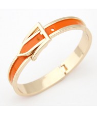 Korean Matting Fashion Belt with Buckle Design Bangle - Golden with Orange