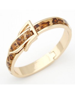Korean Matting Fashion Belt with Buckle Design Bangle - Golden with Leopard