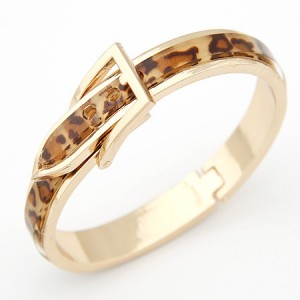 Korean Matting Fashion Belt with Buckle Design Bangle - Golden with Leopard