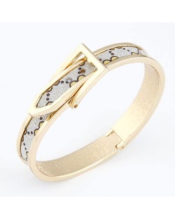 Korean Matting Fashion Belt with Buckle Design Bangle - Golden with Designed Pattern