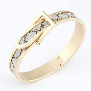 Korean Matting Fashion Belt with Buckle Design Bangle - Golden with Designed Pattern