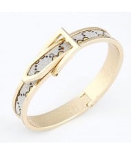 Korean Matting Fashion Belt with Buckle Design Bangle - Golden with Designed Pattern