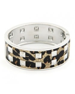 Black Dots Pattern Square Rivets Silver Bangle