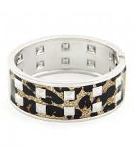 Black Dots Pattern Square Rivets Silver Bangle