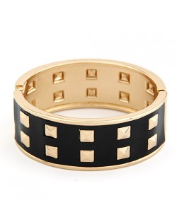 Black Background Square Rivets Golden Bangle