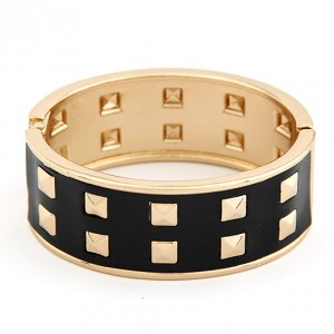 Black Background Square Rivets Golden Bangle