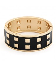 Black Background Square Rivets Golden Bangle