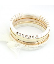Rhinestones Planted with Pearls and Cloth Bowknot Fashion Bangle  - White