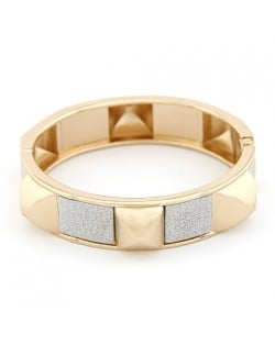 Punk Fashion Square Rivets with Dull Polish Surface Golden Bangle
