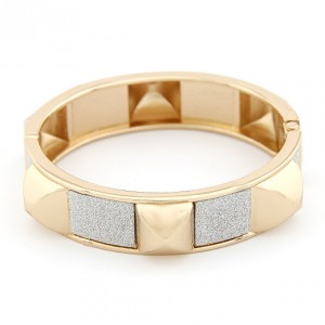Punk Fashion Square Rivets with Dull Polish Surface Golden Bangle
