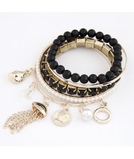 Multiple Pendants Element Easy Match Pearls Fashion Bangle - Black