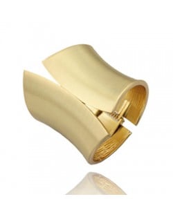 Bold Punk Fashion Wide Metallic Cuff Bangle - Golden