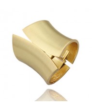 Bold Punk Fashion Wide Metallic Cuff Bangle - Golden