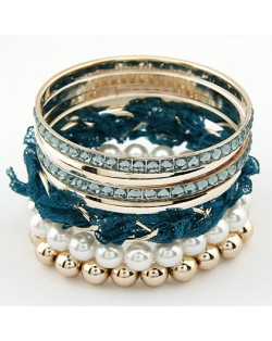 Elegant Pearls and Lace Fashion Combo Bangle - Green