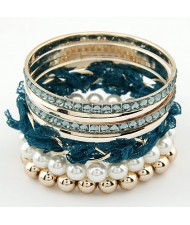 Elegant Pearls and Lace Fashion Combo Bangle - Green